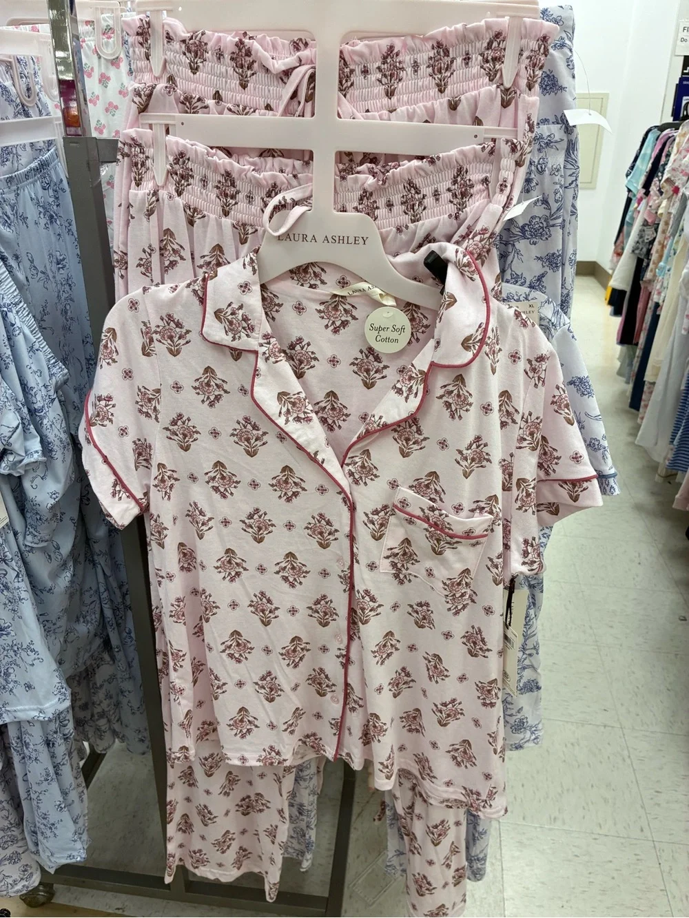 Laura Ashley Blush Pink Floral Cotton Pajama Set - Picture 1 of 3